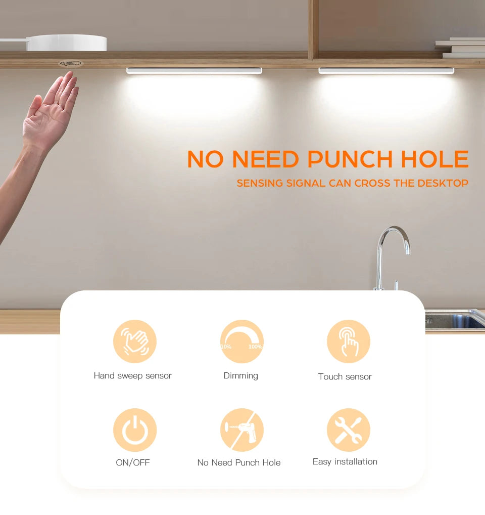 1-6PCS Set LED Cabinet Bar Lamps EU 220V Integrated Lighting With Dimmable Touch/Hand Sweep Sensor Switch 25mm Board Penetrable