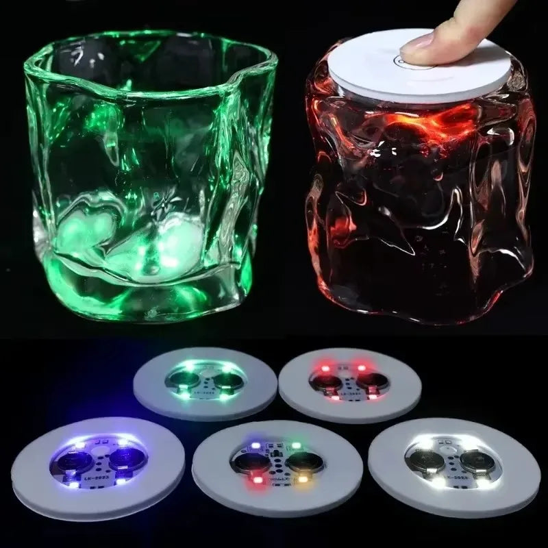 50/1x LED Coaster Sticker Luminous Drinking Glass Cup Pads Lamp Colorful Glowing Wine Bottle Mats Cushion Bars Party Decor Light