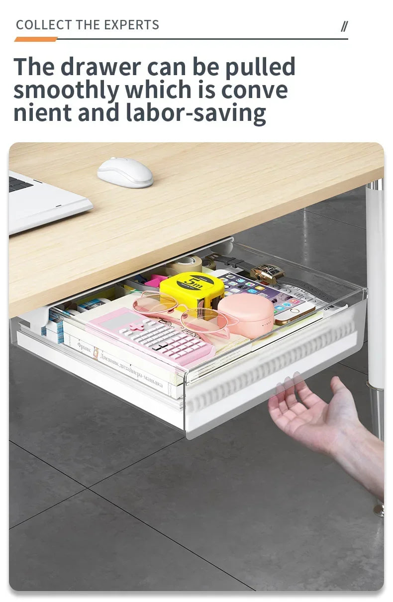 Hidden Under Desk Drawer Storage Office Organizer Desk Self Adhesive Drawers Plastic Undertable Accessories Storage Box Drawe