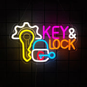 Key and Lock Neon Sign for Wall Decor,USB LED Neon Light for Business Locksmith Shop Security Store Car Dealership Rental Home
