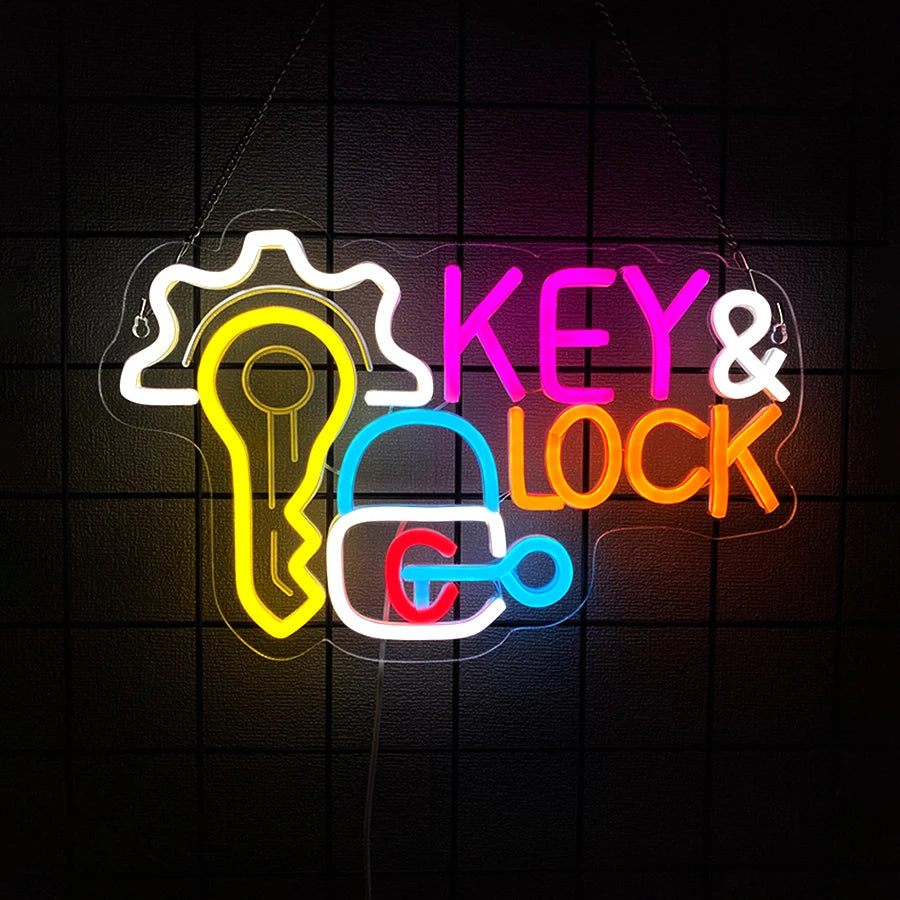 Key and Lock Neon Sign for Wall Decor,USB LED Neon Light for Business Locksmith Shop Security Store Car Dealership Rental Home