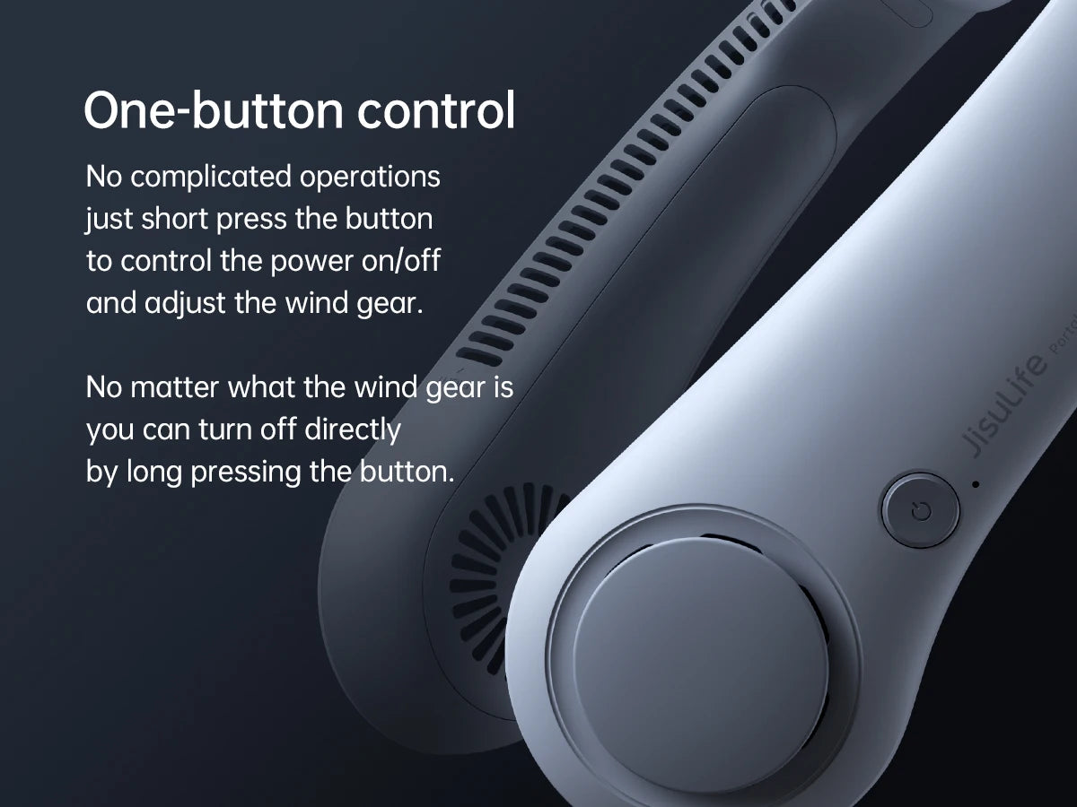 JISULIFE Portable Neck Fan Upgraded, 5000mAh Battery, Necksupport, 5 Speeds Gears Adjustment, Outdoor Wearable Hands-Free Fan