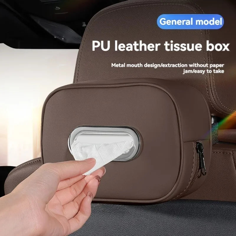 1PC  PU Leather Car Tissue Box Holder, Multi-Functional Storage Organizer for Sun Visor