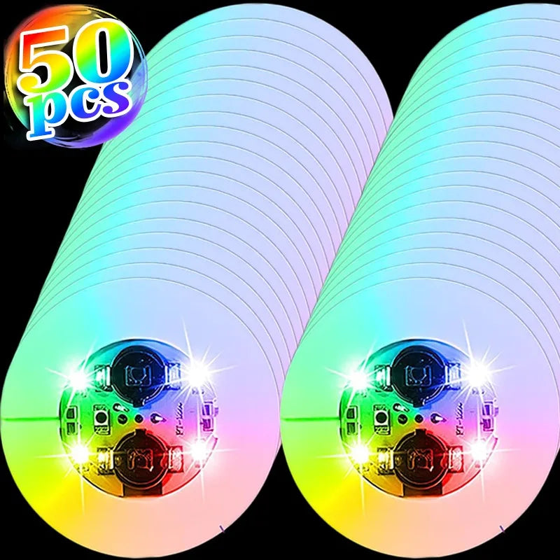 50/1x LED Coaster Sticker Luminous Drinking Glass Cup Pads Lamp Colorful Glowing Wine Bottle Mats Cushion Bars Party Decor Light