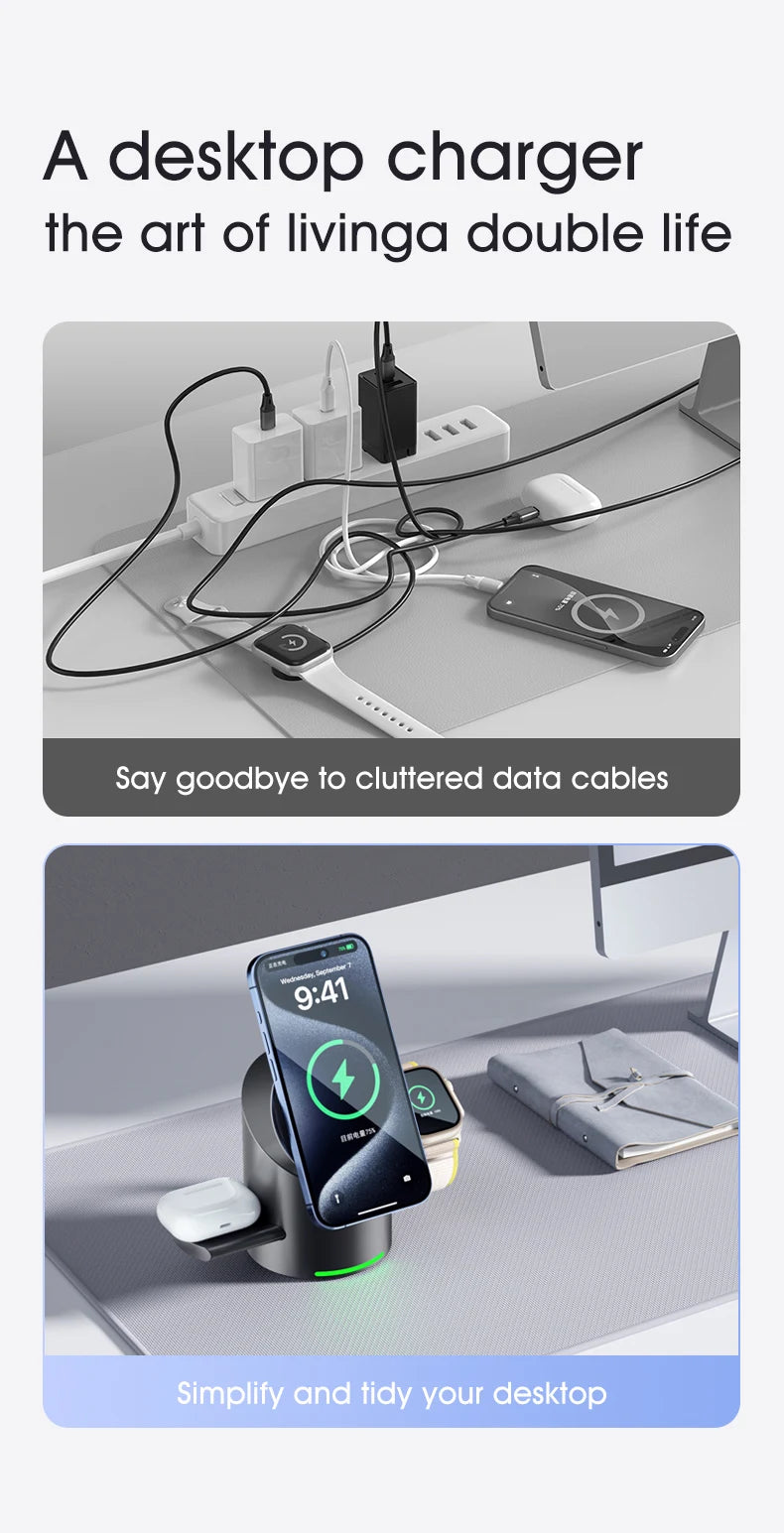 New Truly Qi2 3 In 1 Magnetic Touch Button Wireless Charger For Android iPhone iWatch Airpods Magsafe Fast Charging Dock Station