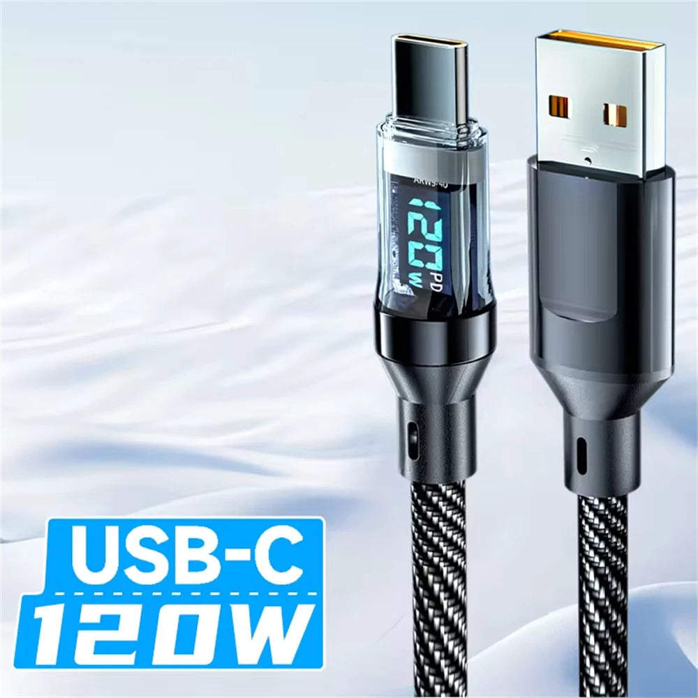 NNBILI 100W USB C 120W USB A charging cables with LED display screen, USB C=C-C，USB A=A-C,Xiaomi iPhone、 Samsung not compatible