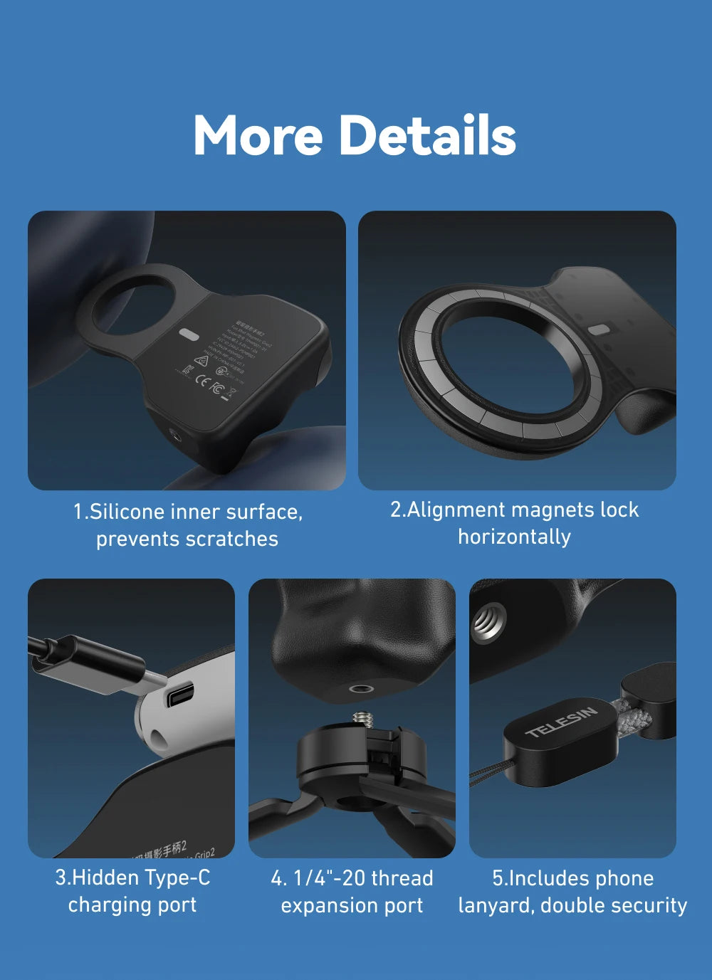 TELESIN Fun Shot Phone Camera Shoot Hand Grip Magnetic Phone Holder Shooting Aid Remote Control Handle for iPhone & Android