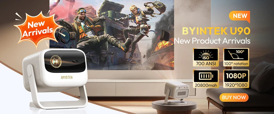 BYINTEK P70X Portable Mini Projector with Built-in Battery 4K Support 3D Wifi for Outdoor Movie Night Home Theater Projectors