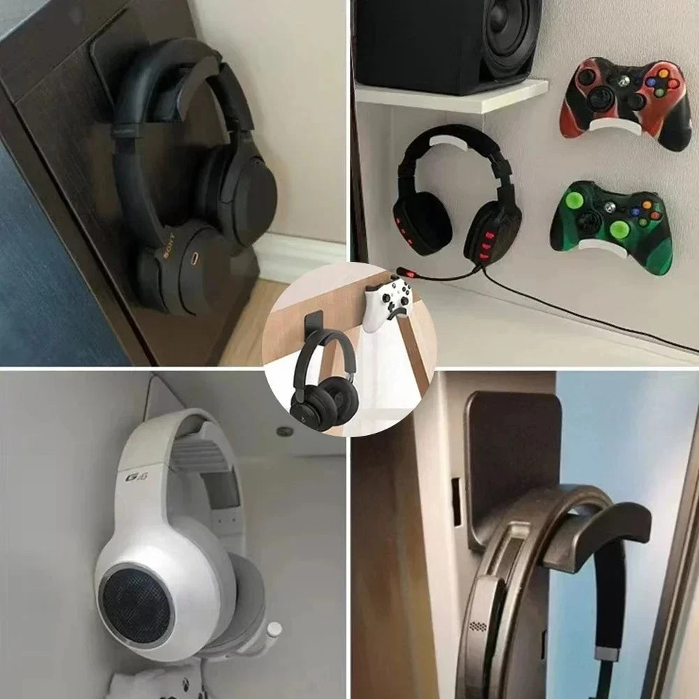 Universal Headphone Stand Adhensive Plastic Wall Mount Hanger Under Desk Headset Rack Holder Support for Gaming Earphone Bracket