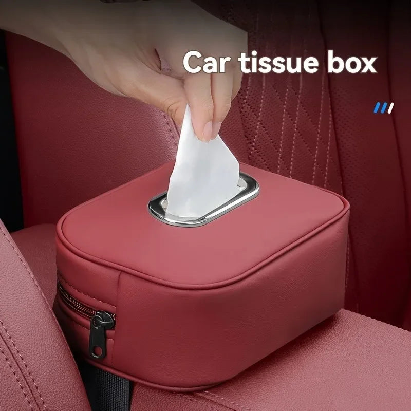 1PC  PU Leather Car Tissue Box Holder, Multi-Functional Storage Organizer for Sun Visor