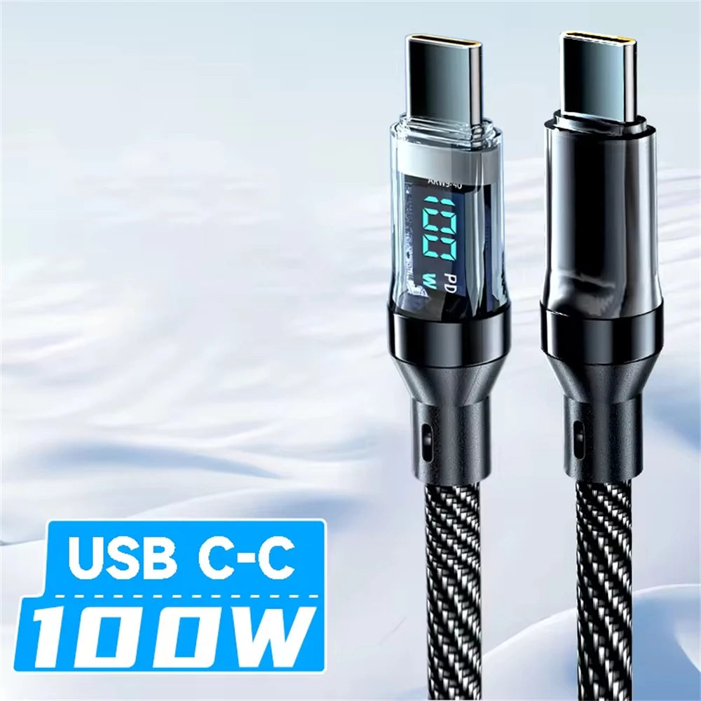 NNBILI 100W USB C 120W USB A charging cables with LED display screen, USB C=C-C，USB A=A-C,Xiaomi iPhone、 Samsung not compatible