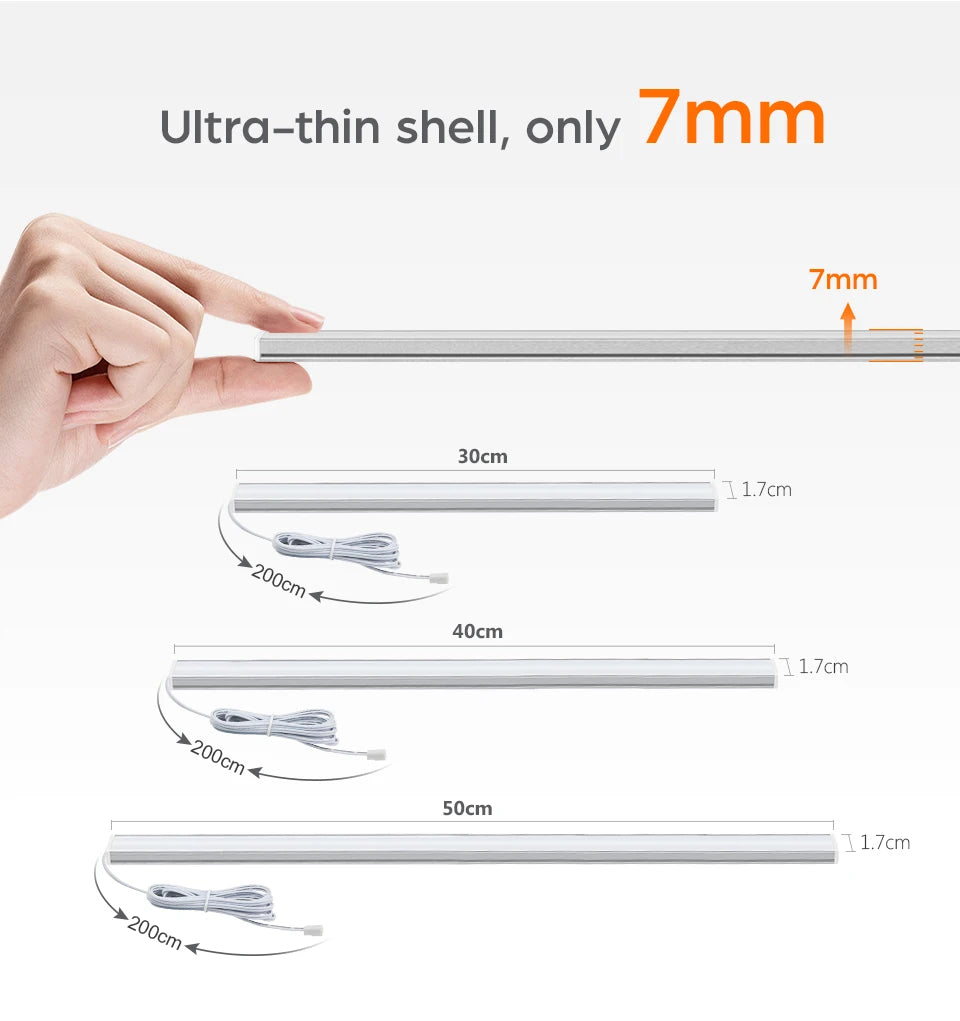 1-6PCS Set LED Cabinet Bar Lamps EU 220V Integrated Lighting With Dimmable Touch/Hand Sweep Sensor Switch 25mm Board Penetrable