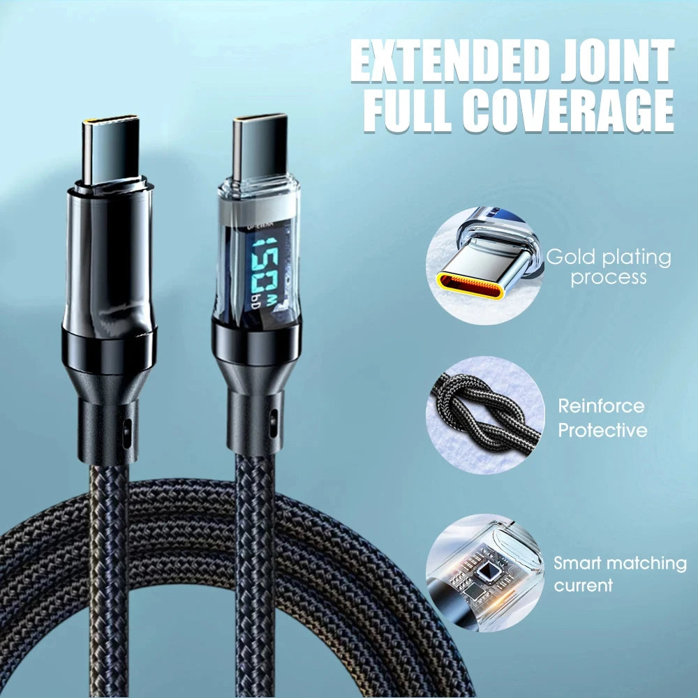 NNBILI 100W USB C 120W USB A charging cables with LED display screen, USB C=C-C，USB A=A-C,Xiaomi iPhone、 Samsung not compatible