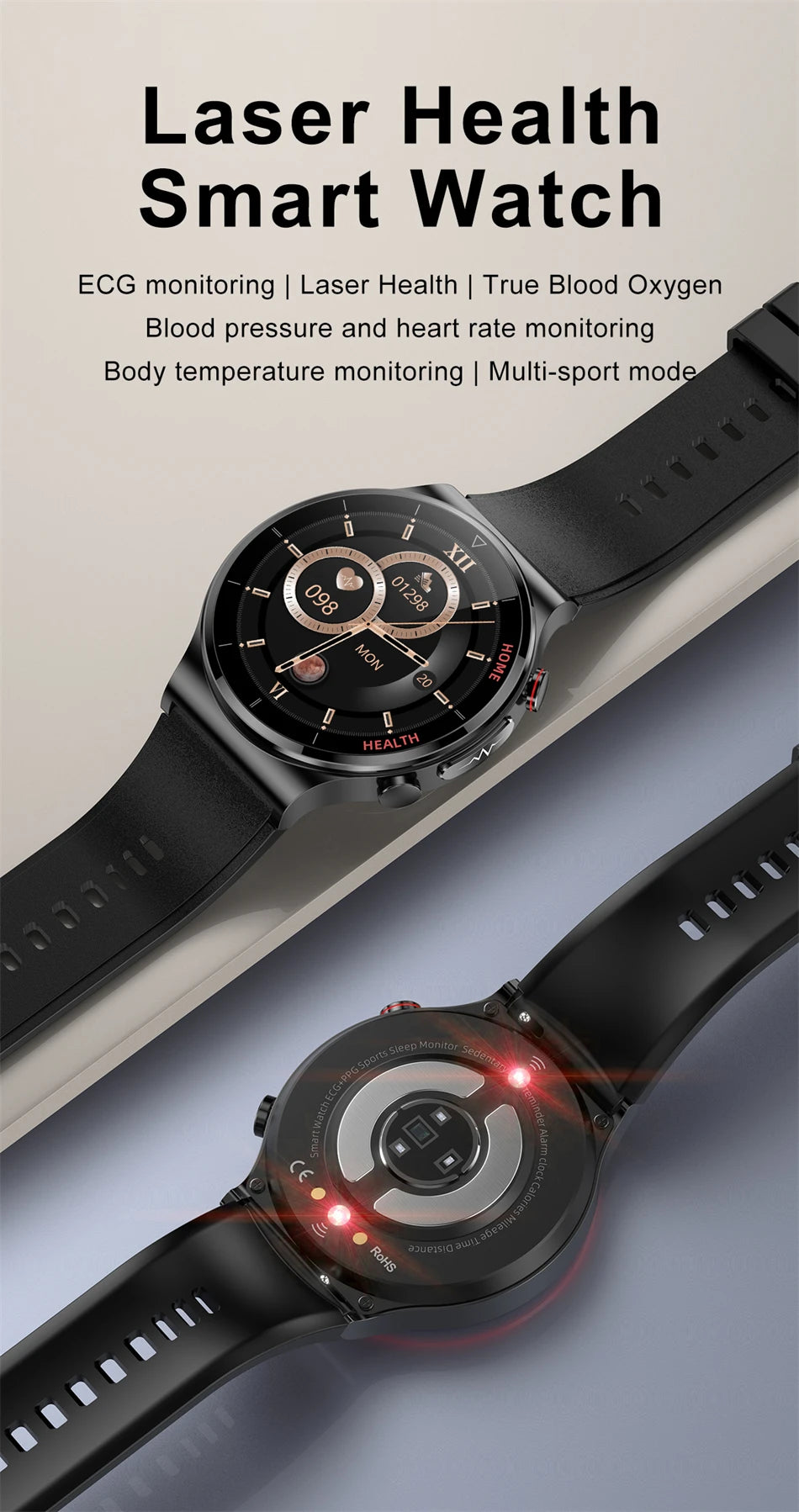 2025 New Laser Treatment Three High Smart Watch Men ECG PPG Heart Rate Health Tracker Smart Watches GUHUAVMI IOS Sleep Monitor