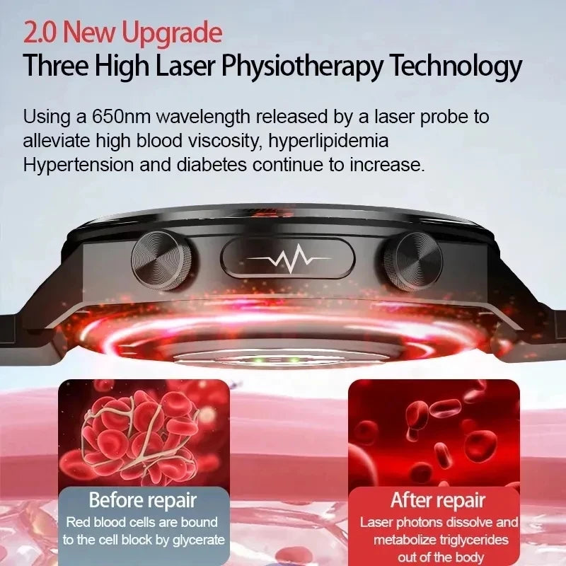 2025 New Laser Treatment Three High Smart Watch Men ECG PPG Heart Rate Health Tracker Smart Watches GUHUAVMI IOS Sleep Monitor