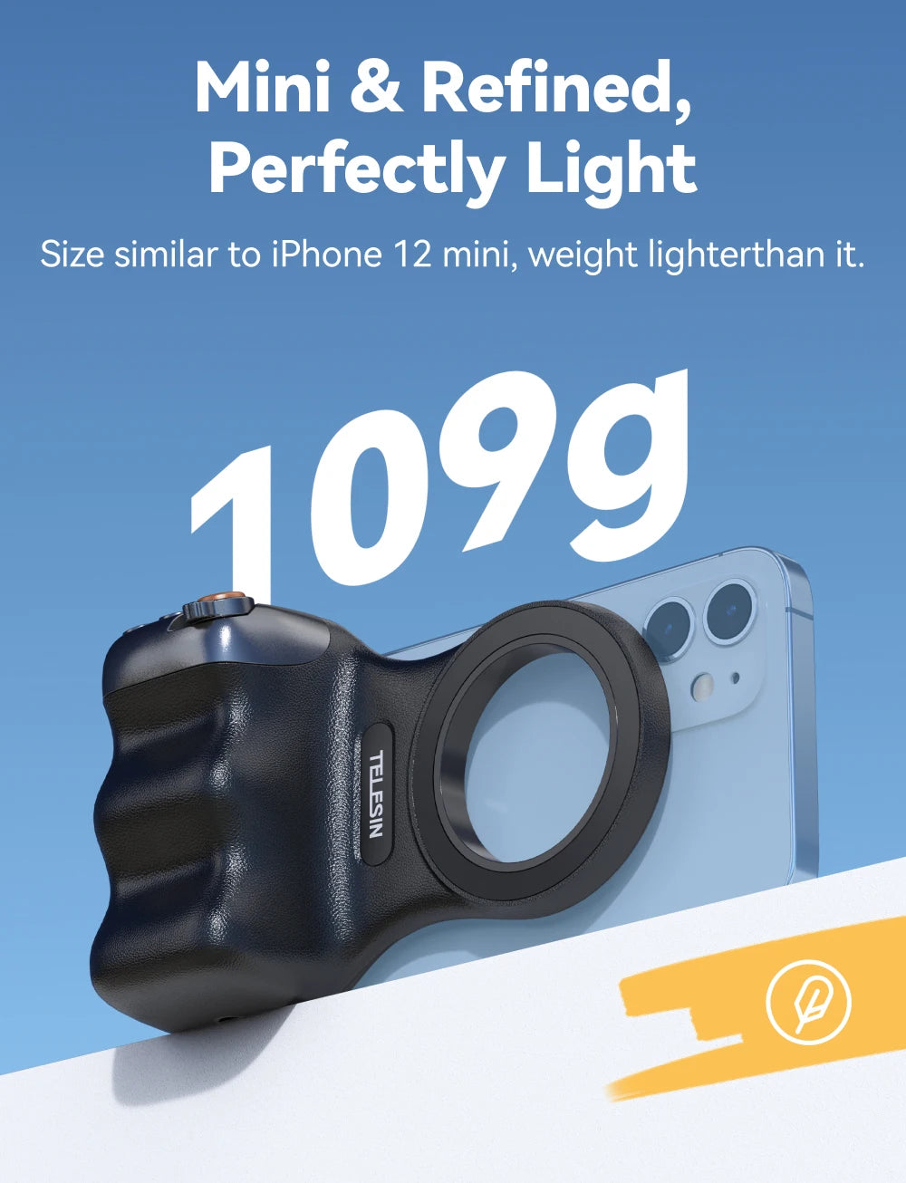 TELESIN Fun Shot Phone Camera Shoot Hand Grip Magnetic Phone Holder Shooting Aid Remote Control Handle for iPhone & Android