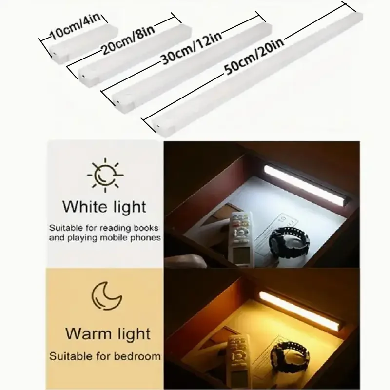2PCS Wireless motion-sensor LED light bar, rechargeable magnetic night light corridor kitchen cabinet stairs hallway wardrobe