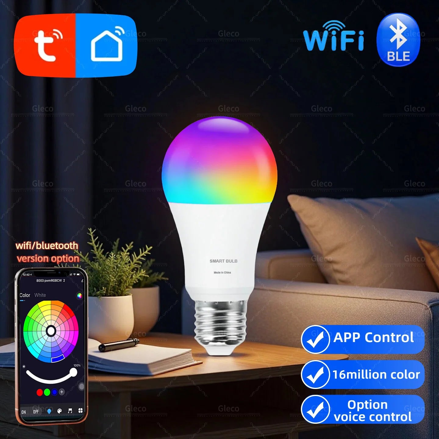 Tuya Smart LED Light Bulbs WiFi Bluetooth RGBCW 110V 220V LED Lamp Compatible with Alexa Google Assistant For Room Decoration