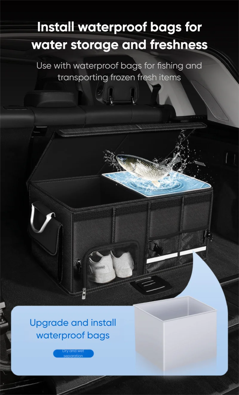 Portable Foldable Trunk Storage Box Waterproof Oxford Cloth 92L Large-Capacity Car Organizer for Camping Fishing