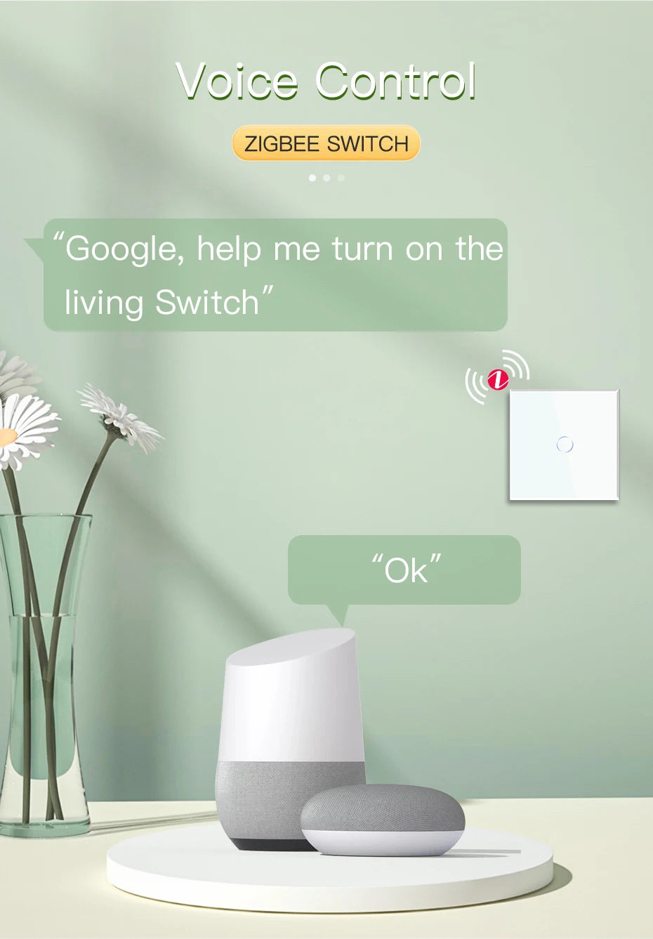BSEED Smart Zigbee Switches 1/2/3Gang 1Way Intelligent Touch Light Switch Wall Sensor Switches Tuya Smart Life Google Alexa