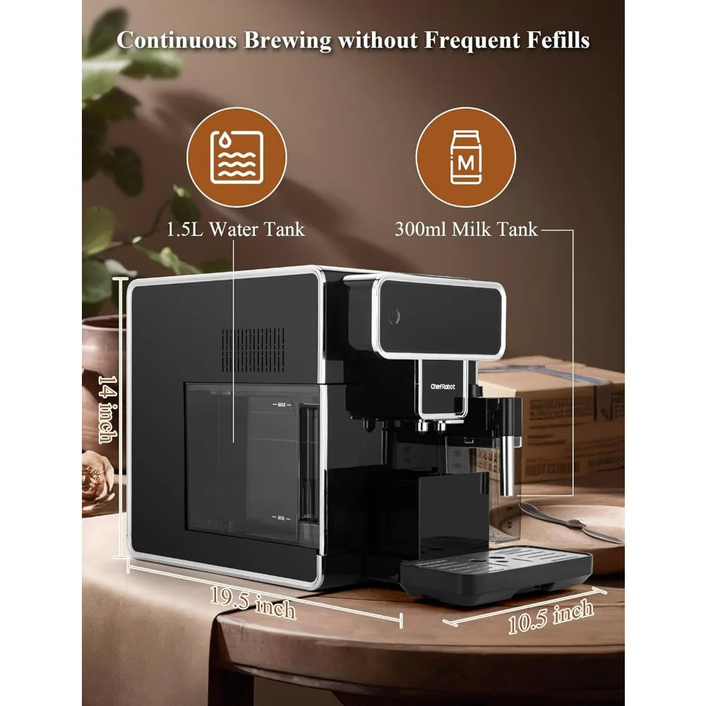 Fully Automatic Espresso Machine 12 Cup Coffee Maker One-Touch Cappuccino/Latte/Americano/Espresso with Self-Cleaning & Adjustab