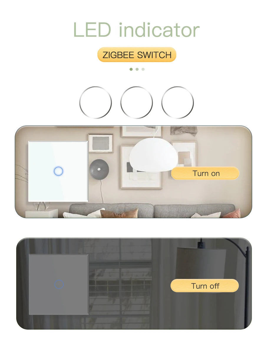 BSEED Smart Zigbee Switches 1/2/3Gang 1Way Intelligent Touch Light Switch Wall Sensor Switches Tuya Smart Life Google Alexa