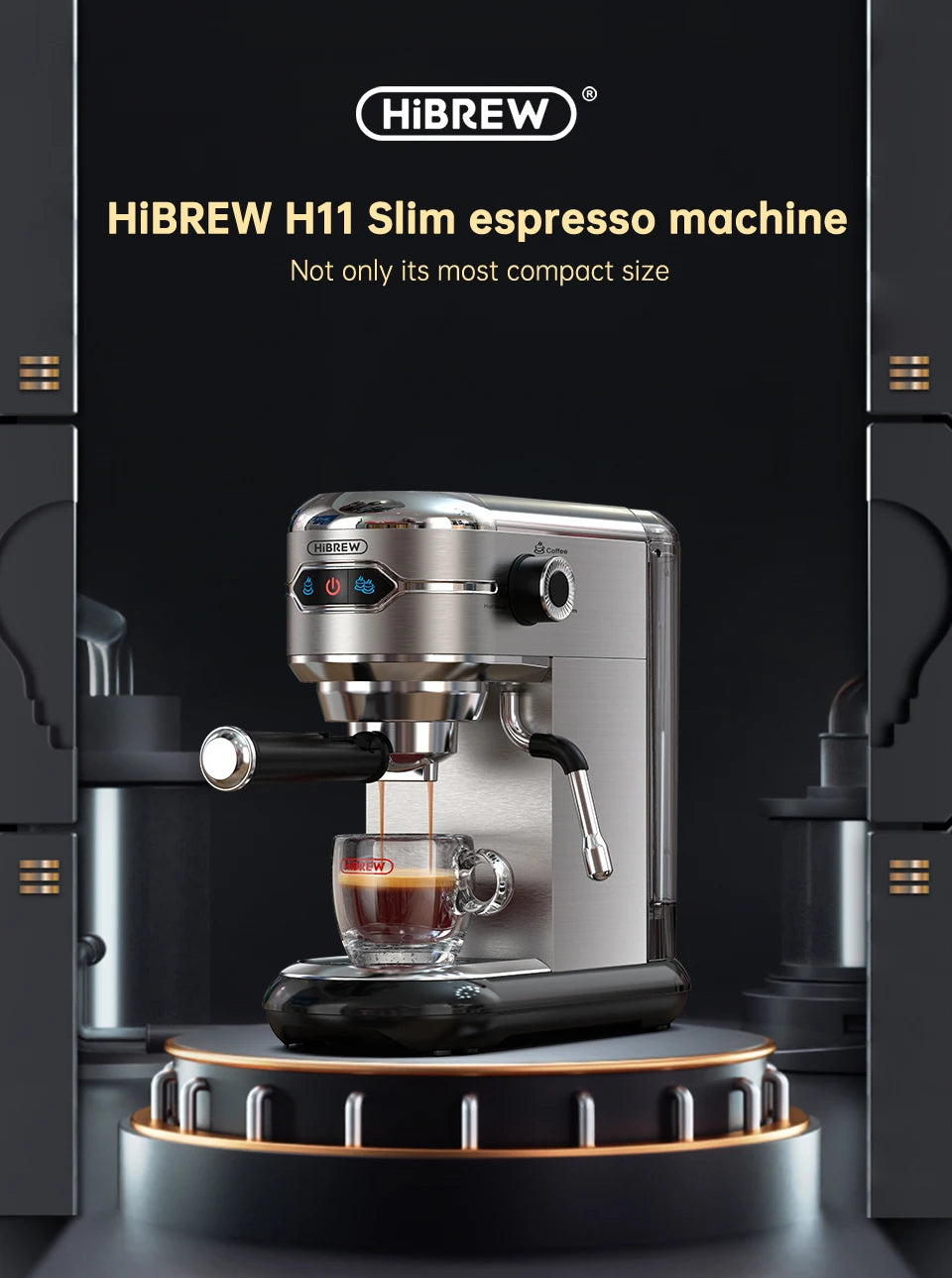 HiBREW Coffee Maker Cafetera 20 Bar Inox Semi Automatic Super Slim ESE POD& Powder Espresso Cappuccino Machine Hot Water H11