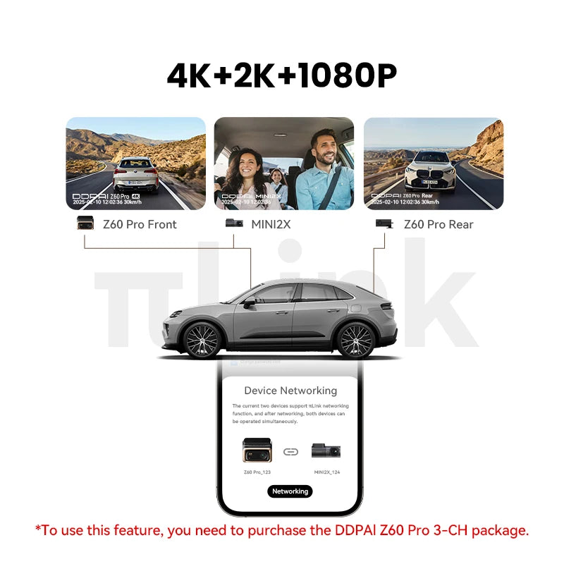 DDPAI 4K Dash Cam Z60 Pro Support Rear and Interior Car Camera SONY STARVIS2 Sensor 24h Parking 5GHz Wi-Fi ADAS GPS 4G Car DVR