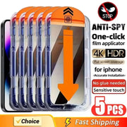 5PCS Dust Free Privacy Screen Protector For iPhone 17 17 Air 15 16 14 11 12 13 Pro Max X XR 16e Anti-spy Glass Easy Install Box