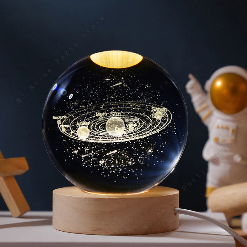 Unique 3D Crystal Ball Night Light Led Lamp Bedside Table Glowing Galaxy Lamp Saturn Planets Moon Children Birthday Gift Toy 5cm