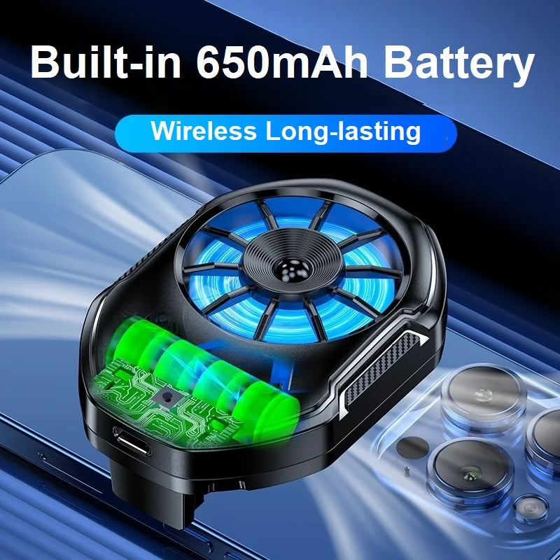 FS21 Phone Cooler Bracket 650mAh Rechargeable 8H Long-Lasting High-Speed Cooling Fan Quiet Operation with RGB Lights for Gaming