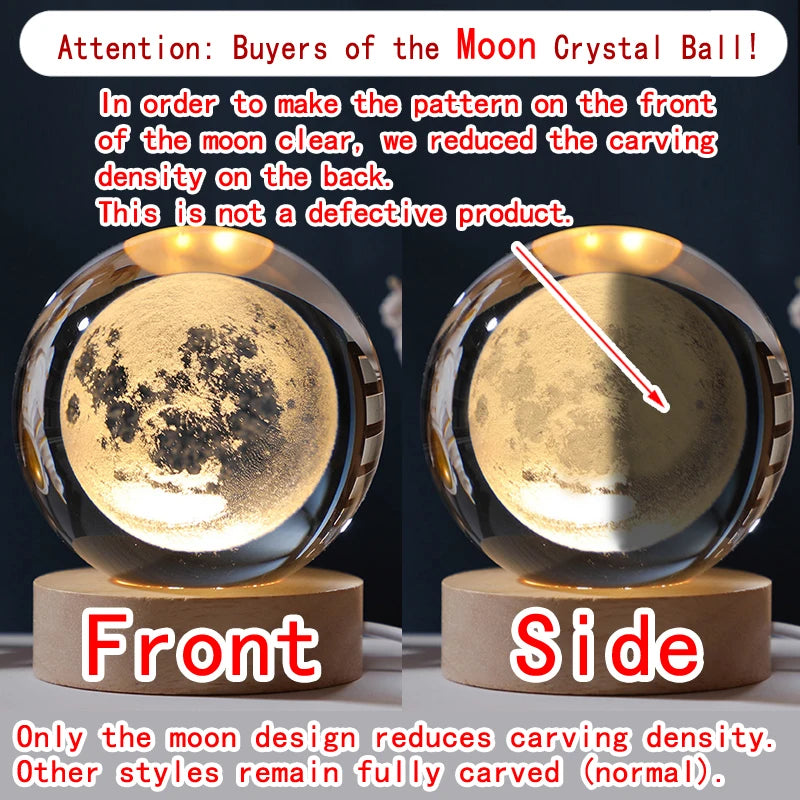 Unique 3D Crystal Ball Night Light Led Lamp Bedside Table Glowing Galaxy Lamp Saturn Planets Moon Children Birthday Gift Toy 5cm