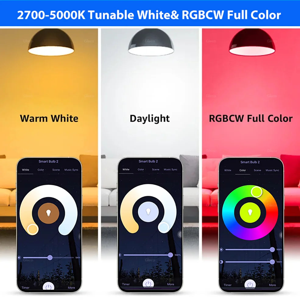 Tuya Smart LED Light Bulbs WiFi Bluetooth RGBCW 110V 220V LED Lamp Compatible with Alexa Google Assistant For Room Decoration
