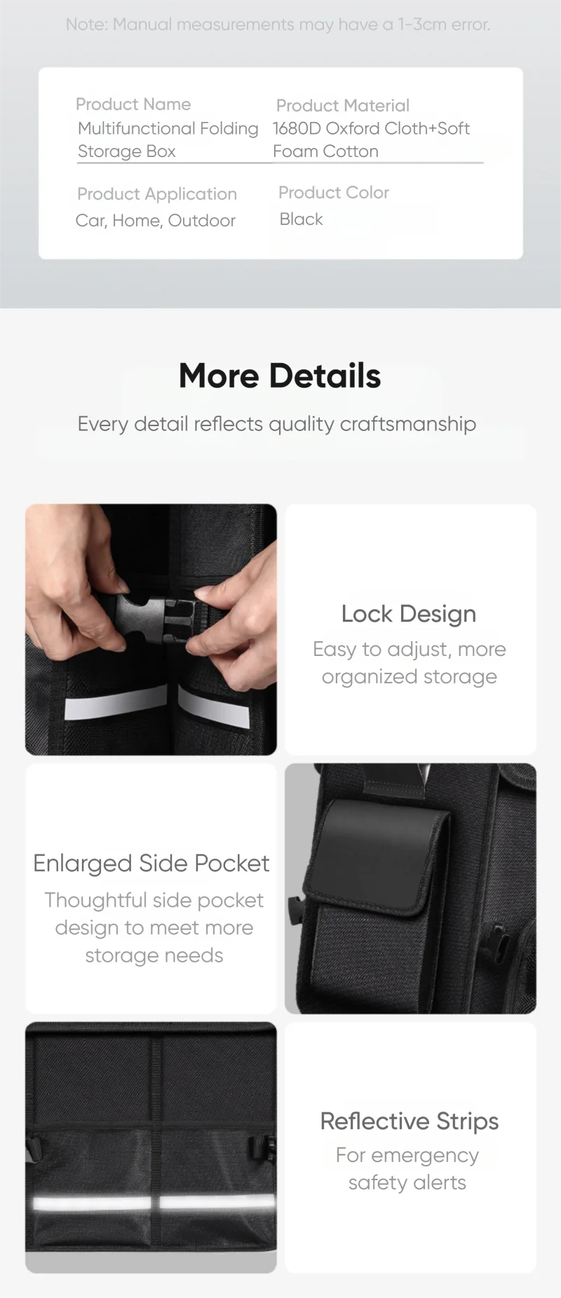 Portable Foldable Trunk Storage Box Waterproof Oxford Cloth 92L Large-Capacity Car Organizer for Camping Fishing