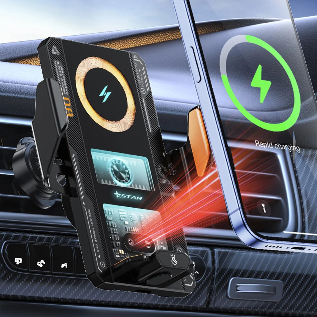 Car Smart Sensing Automatic Clamping Mounts For Samsung iPhone Xiaomi Phone Holder Wireless Charger Mounts 15W/66W Fast Charging