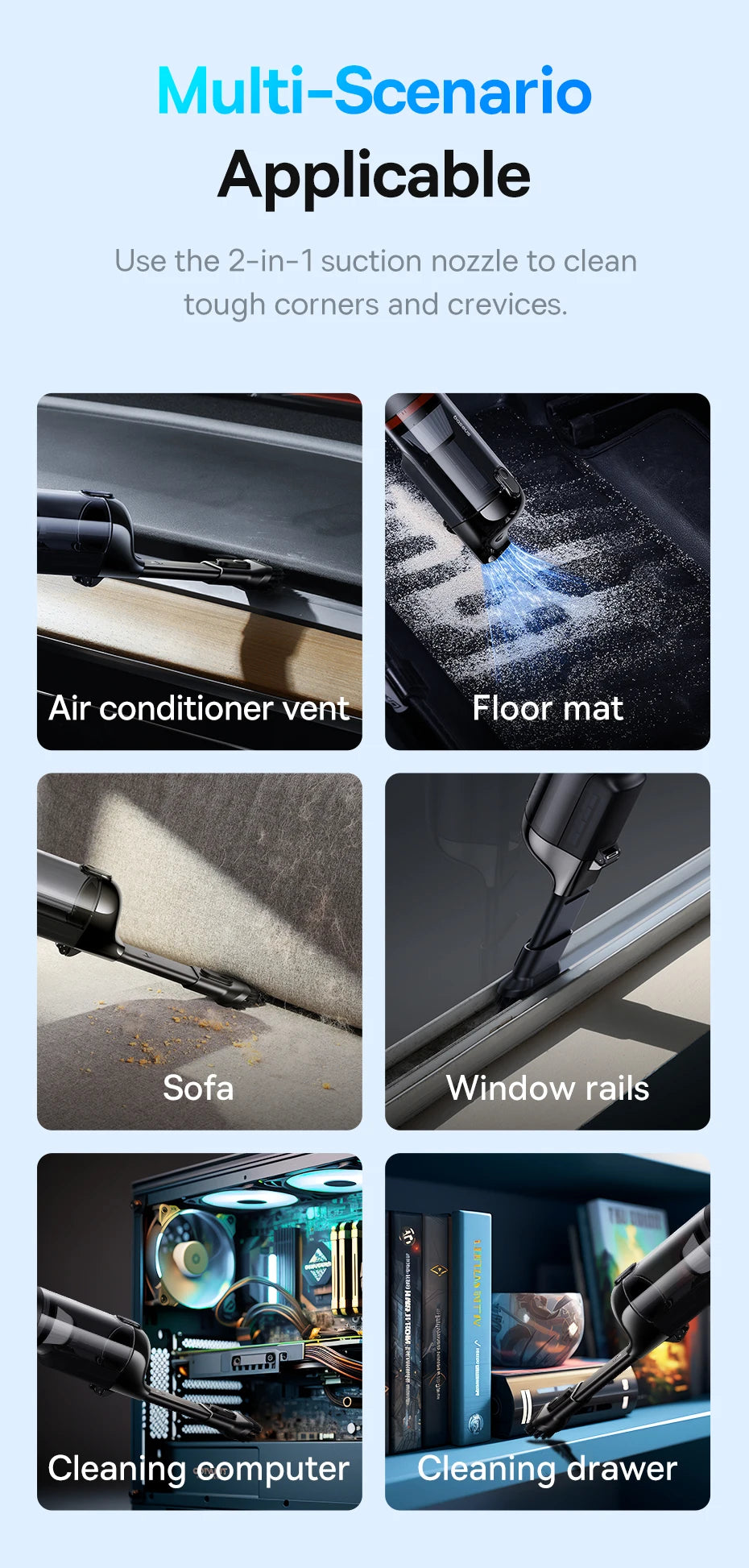 Baseus A5 16000Pa Wireless Car Vacuum Cleaner Powerful Portable Handheld Automotive Mini Vacuum Cleaner For Car Home PC Machine