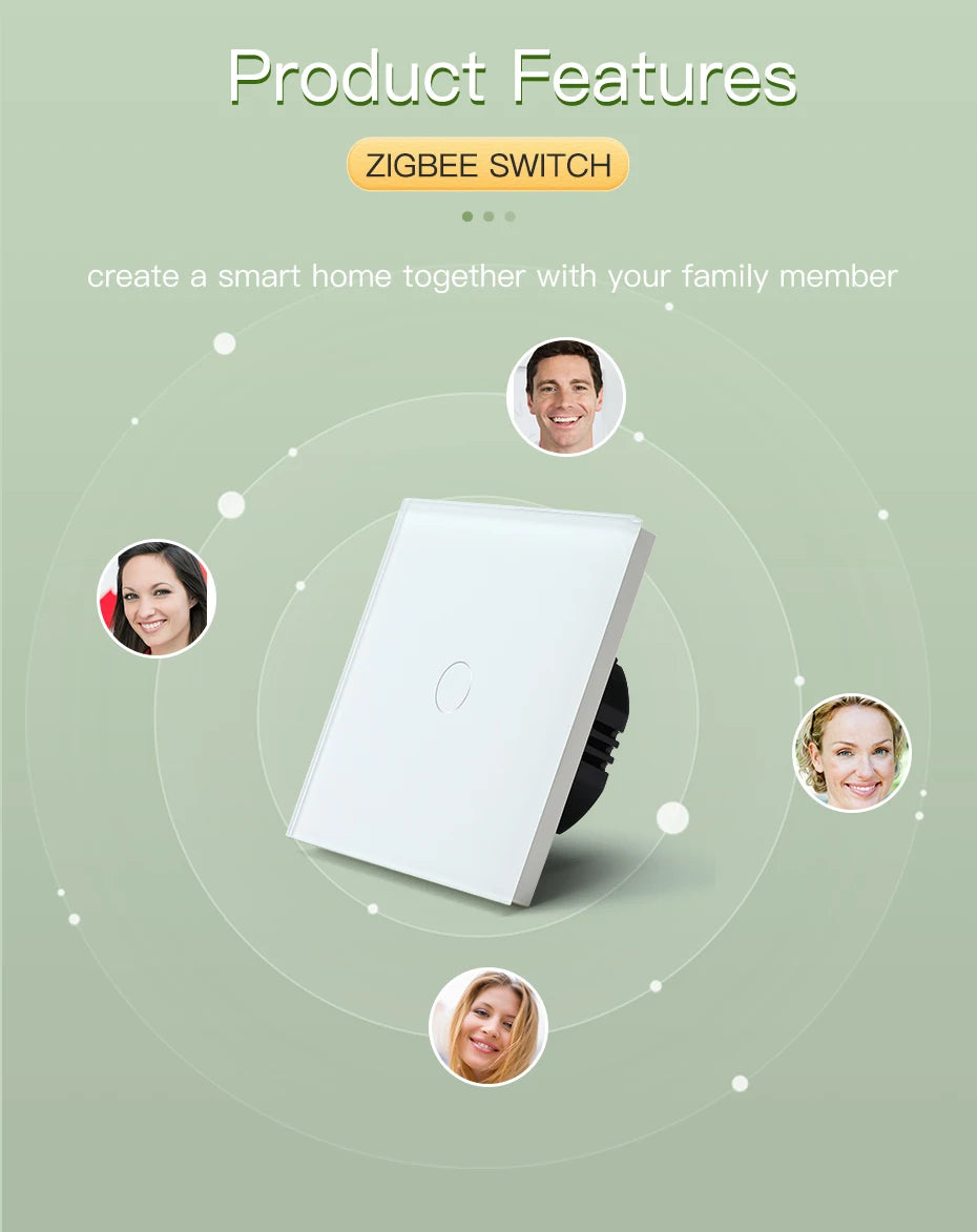 BSEED Smart Zigbee Switches 1/2/3Gang 1Way Intelligent Touch Light Switch Wall Sensor Switches Tuya Smart Life Google Alexa