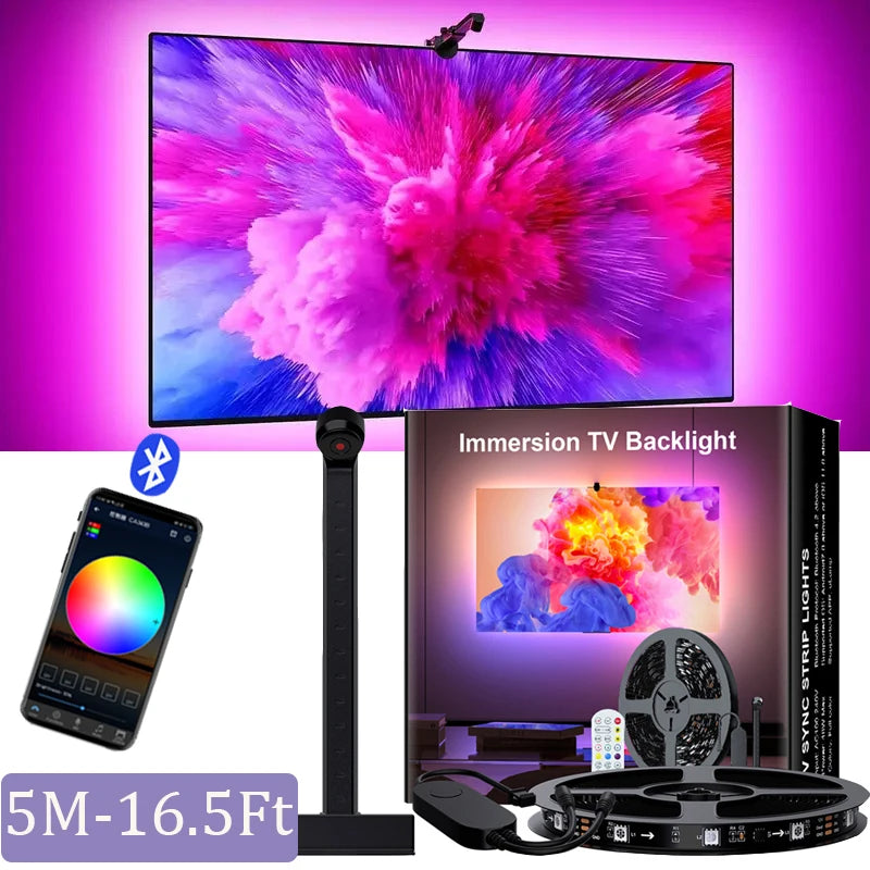 PC/TV SYNC Backlight RGBIC LED Strip Lights with Color Capture Sensor Bluetooth Music SYNC USB Light Strip for Game Atmosphere