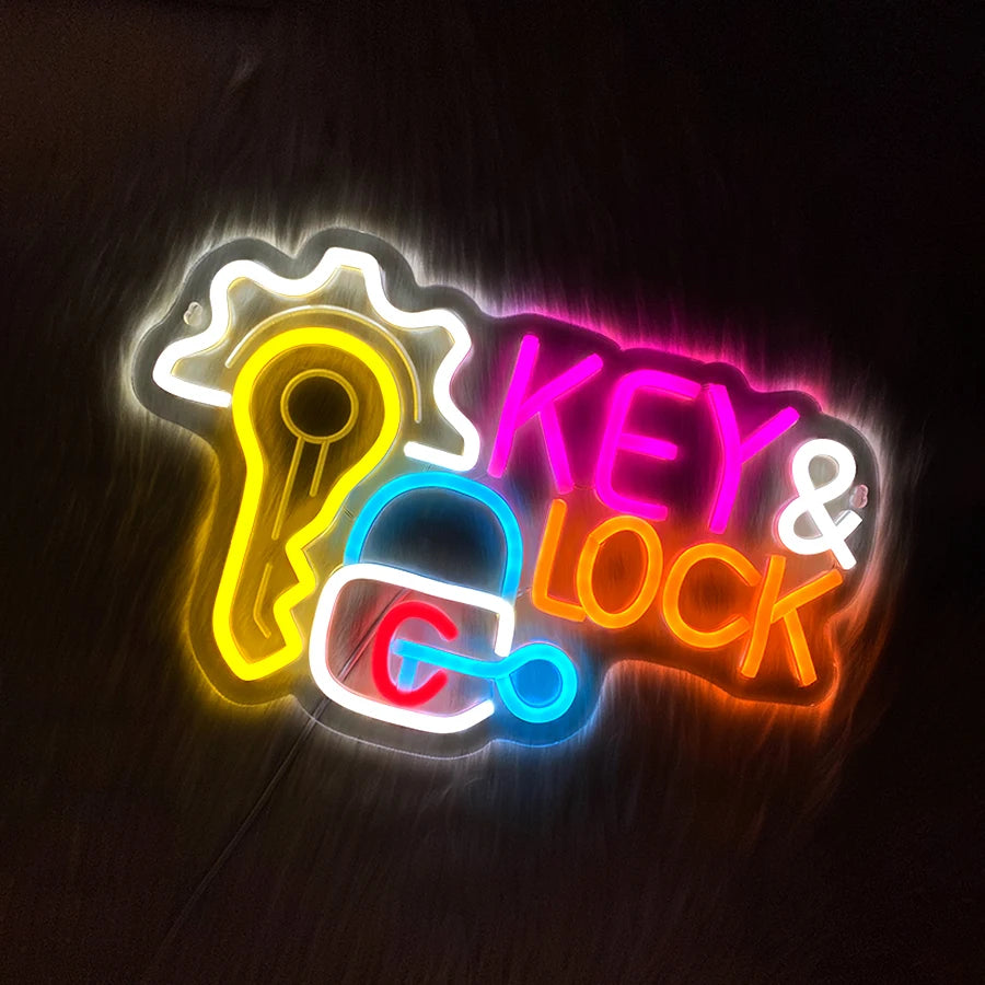 Key and Lock Neon Sign for Wall Decor,USB LED Neon Light for Business Locksmith Shop Security Store Car Dealership Rental Home