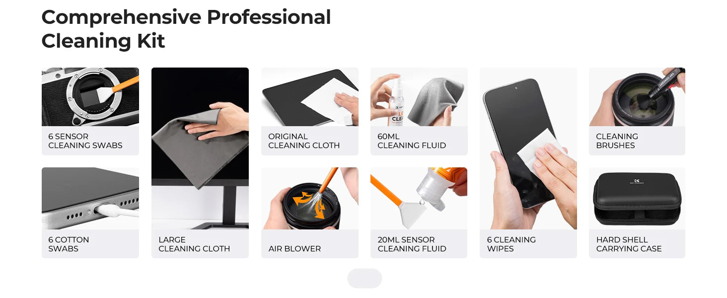 K&F CONCEPT 25 in 1 Camera Cleaning Kit with Camera Blower Wipes Cloth Swabs Cleaner Liquid Cleaning Pen for Camera Lens Phone