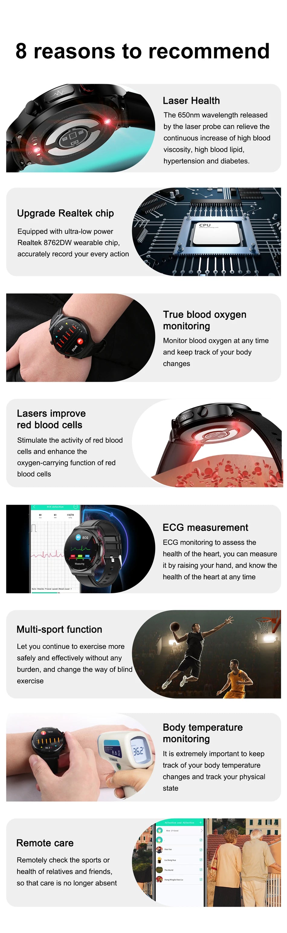 2025 New Laser Treatment Three High Smart Watch Men ECG PPG Heart Rate Health Tracker Smart Watches GUHUAVMI IOS Sleep Monitor