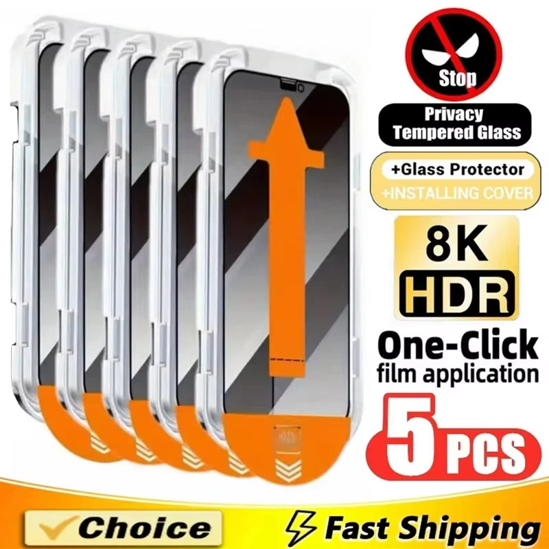 5PCS Dust Free Privacy Screen Protector For iPhone 17 17 Air 15 16 14 11 12 13 Pro Max X XR 16e Anti-spy Glass Easy Install Box