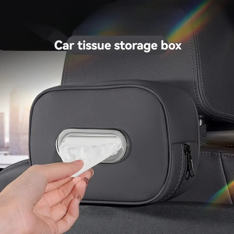 1PC  PU Leather Car Tissue Box Holder, Multi-Functional Storage Organizer for Sun Visor