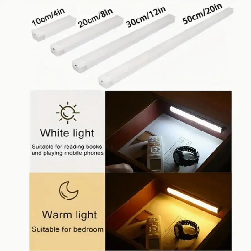 2PCS Wireless motion-sensor LED light bar, rechargeable magnetic night light corridor kitchen cabinet stairs hallway wardrobe