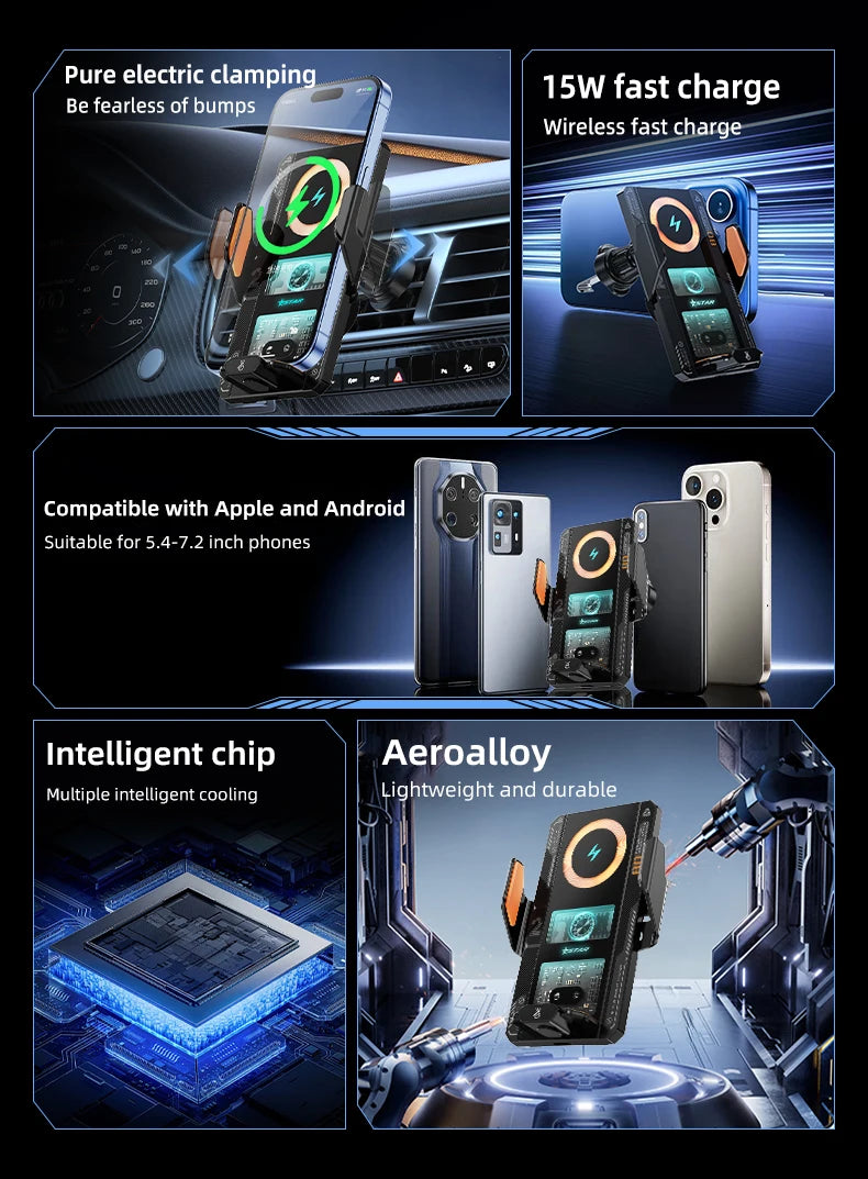 Car Smart Sensing Automatic Clamping Mounts For Samsung iPhone Xiaomi Phone Holder Wireless Charger Mounts 15W/66W Fast Charging