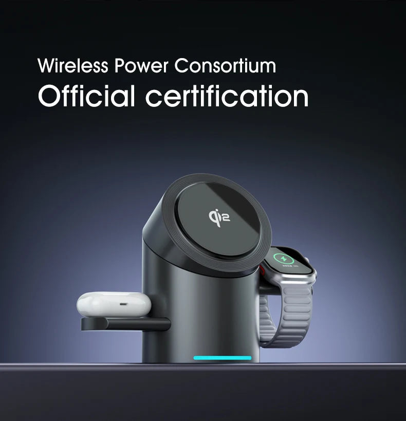 New Truly Qi2 3 In 1 Magnetic Touch Button Wireless Charger For Android iPhone iWatch Airpods Magsafe Fast Charging Dock Station