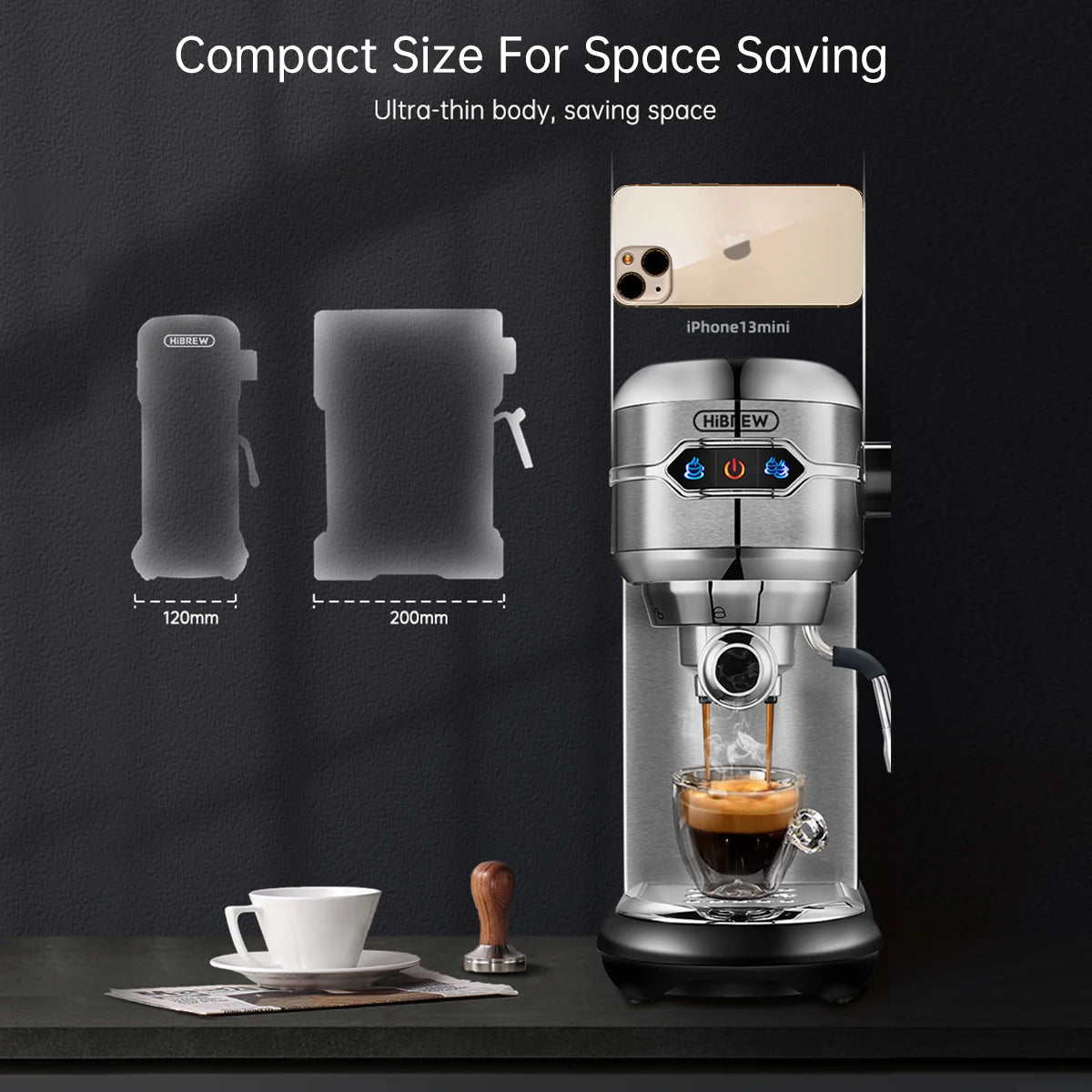 HiBREW Coffee Maker Cafetera 20 Bar Inox Semi Automatic Super Slim ESE POD& Powder Espresso Cappuccino Machine Hot Water H11