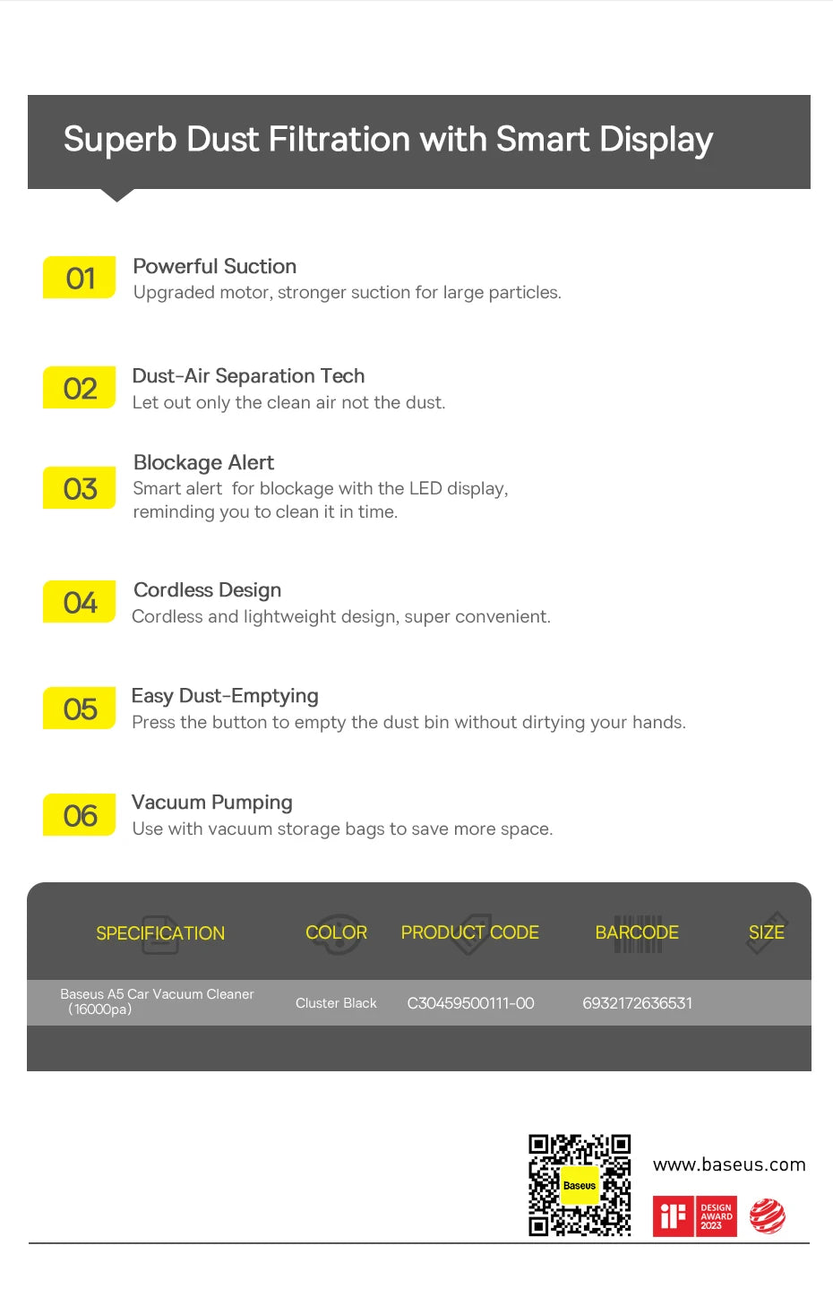 Baseus A5 16000Pa Wireless Car Vacuum Cleaner Powerful Portable Handheld Automotive Mini Vacuum Cleaner For Car Home PC Machine