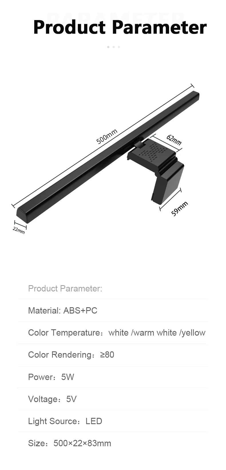 50cm Computer Monitor Light Bar Screen Hanging Lights Stepless Dimming USB Desk Lamp For Study Reading Light Table Monitor Lamp