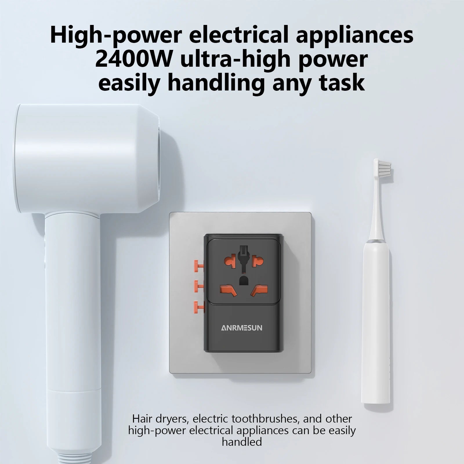 Universal Travel Adapter with 4 AC Outlets Max 2400W 2 USB Port 2 Type-C PD 65W Ports All-in-One Fast Charging EU UK US AUS Plug